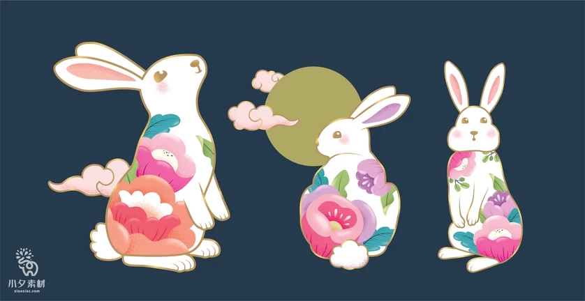 2023兔年新年春节中国风兔子元素剪影插画背景海报AI矢量设计素材【001】
